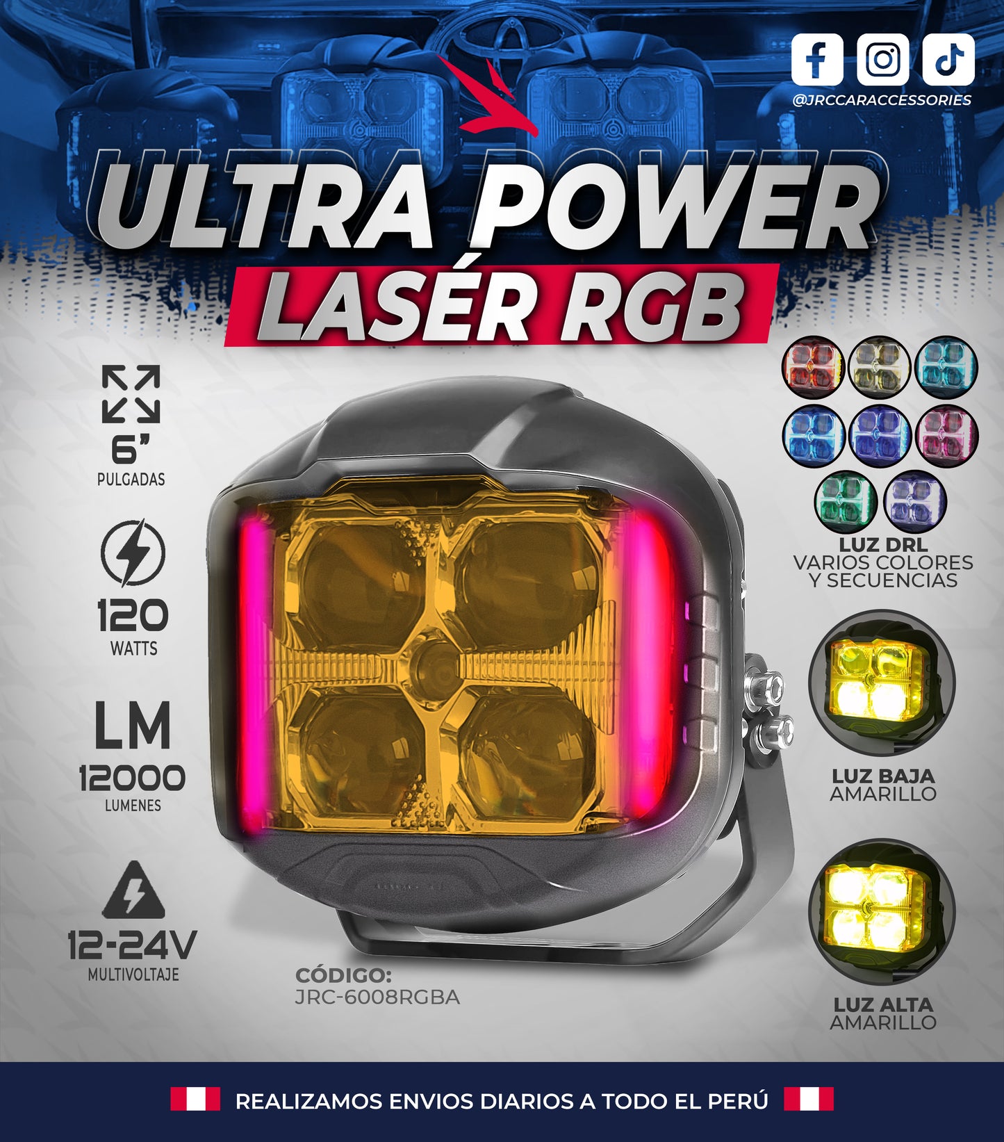 FARO ULTRAPOWER LASER DE 6 PULG CON DRL EN RGB   JRC-6008RGB