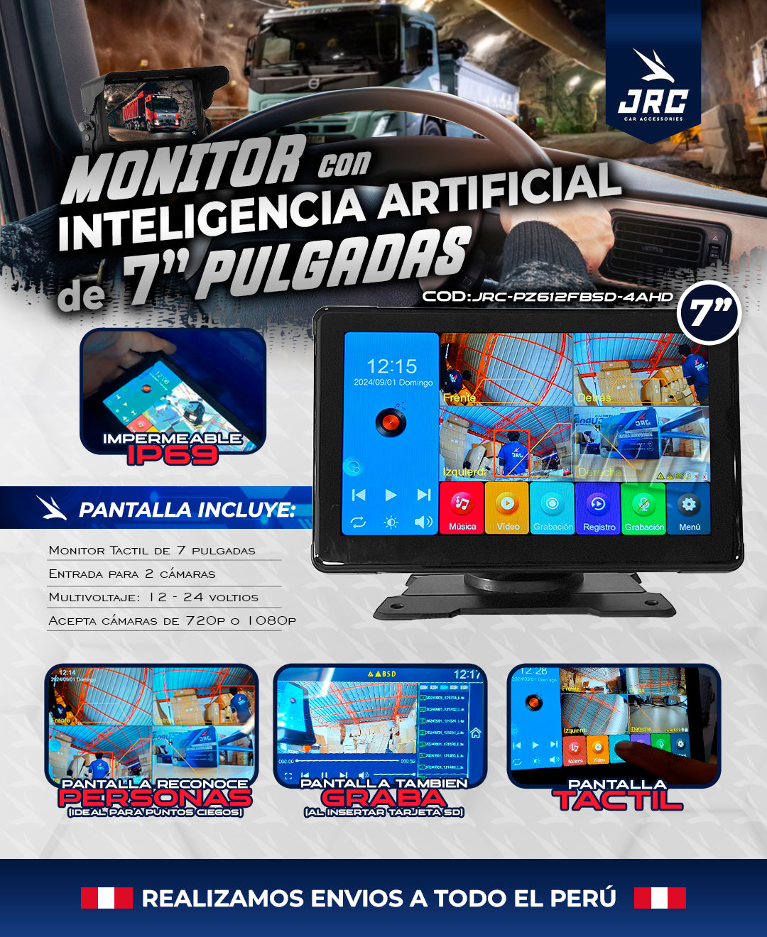 MONITOR PREMIUM DE 7 PULG CON INTELIGENCIA ARTIFICIAL  JRC-PZ612FBSD-4AHD