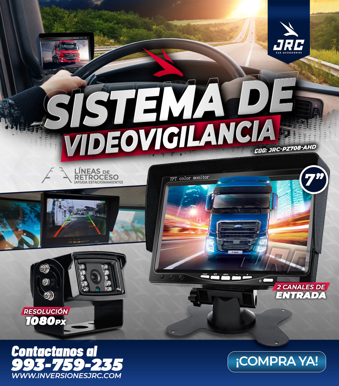 KIT CAMIONERO 7 PULG CON 1 CÁMARA    JRC-PZ708-AHD